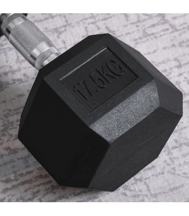 17.5KG Single Rubber Hex Dumbbell Portable Hand Weights Home Gym HOMCOM