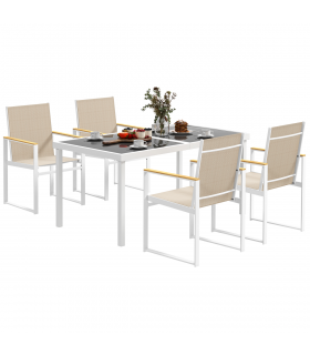 Outsunny 5 Piece Garden Table and Chairs with Tempered Glass Table Top