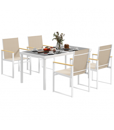 Outsunny 5 Piece Garden Table and Chairs with Tempered Glass Table Top