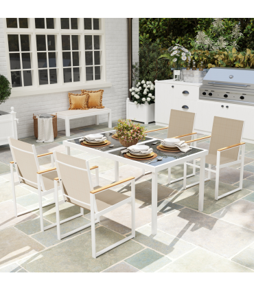 Outsunny 5 Piece Garden Table and Chairs with Tempered Glass Table Top
