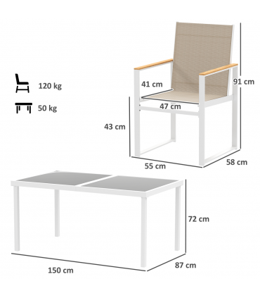 Outsunny 5 Piece Garden Table and Chairs with Tempered Glass Table Top