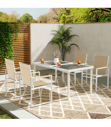 Outsunny 5 Piece Garden Table and Chairs with Tempered Glass Table Top