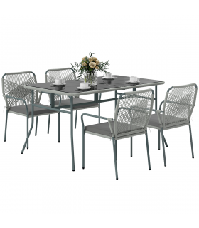 Outsunny 5 Piece PE Rattan Garden Dining Set with Cushions, Light Grey