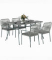 Outsunny 5 Piece PE Rattan Garden Dining Set with Cushions, Light Grey