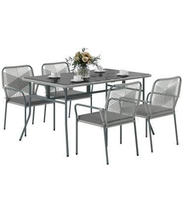Outsunny 5 Piece PE Rattan Garden Dining Set with Cushions, Light Grey
