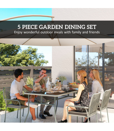 Outsunny 5 Piece PE Rattan Garden Dining Set with Cushions, Light Grey