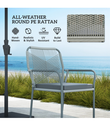 Outsunny 5 Piece PE Rattan Garden Dining Set with Cushions, Light Grey