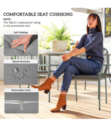 Outsunny 5 Piece PE Rattan Garden Dining Set with Cushions, Light Grey