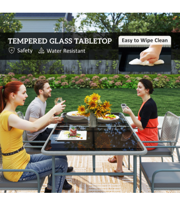 Outsunny 5 Piece PE Rattan Garden Dining Set with Cushions, Light Grey