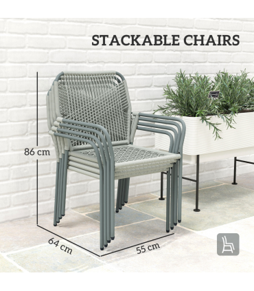 Outsunny 5 Piece PE Rattan Garden Dining Set with Cushions, Light Grey