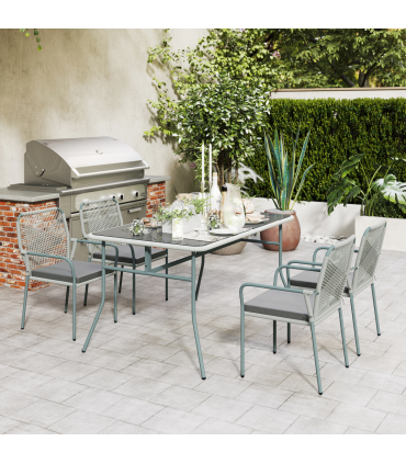 Outsunny 5 Piece PE Rattan Garden Dining Set with Cushions, Light Grey