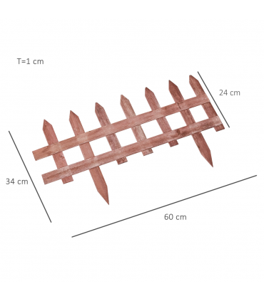 Outsunny Pack of 12 Wooden Plant Border Fence Garden Fixed Picket Fence Brown