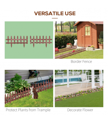 Outsunny Pack of 12 Wooden Plant Border Fence Garden Fixed Picket Fence Brown