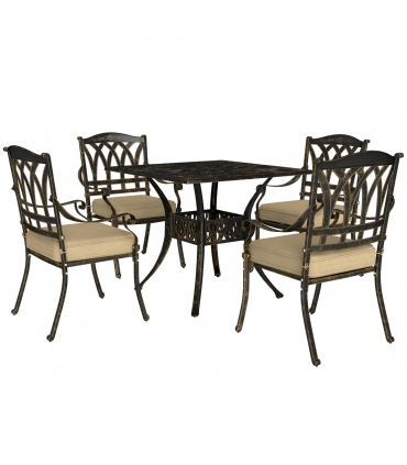 Outsunny 5 Pieces Cast Aluminium Garden Dining Set with Parasol Hole, Bronze