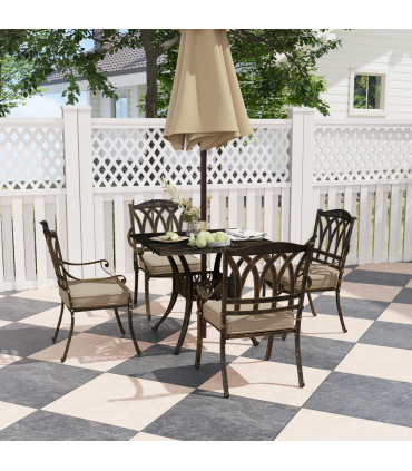 Outsunny 5 Pieces Cast Aluminium Garden Dining Set with Parasol Hole, Bronze