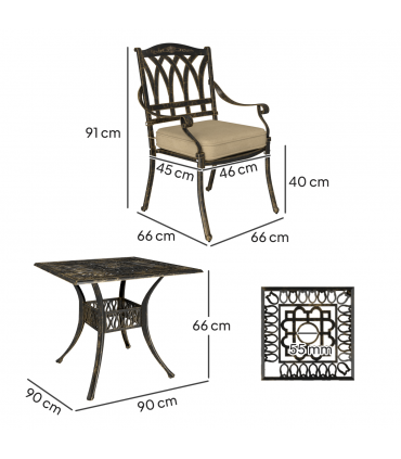Outsunny 5 Pieces Cast Aluminium Garden Dining Set with Parasol Hole, Bronze