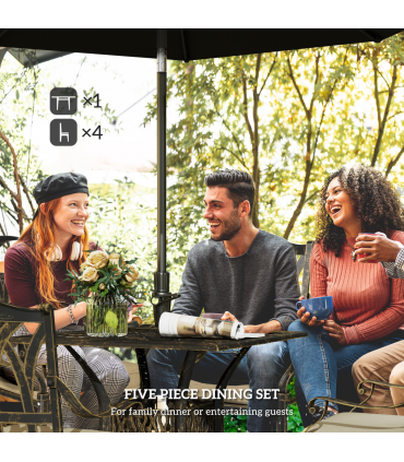 Outsunny 5 Pieces Cast Aluminium Garden Dining Set with Parasol Hole, Bronze