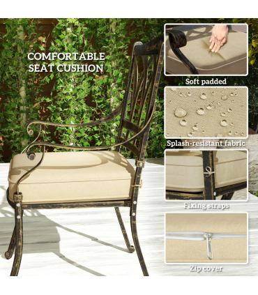 Outsunny 5 Pieces Cast Aluminium Garden Dining Set with Parasol Hole, Bronze