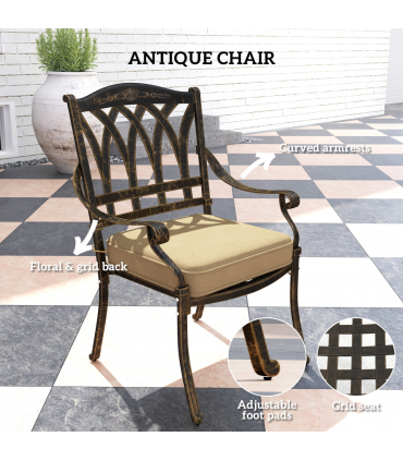 Outsunny 5 Pieces Cast Aluminium Garden Dining Set with Parasol Hole, Bronze