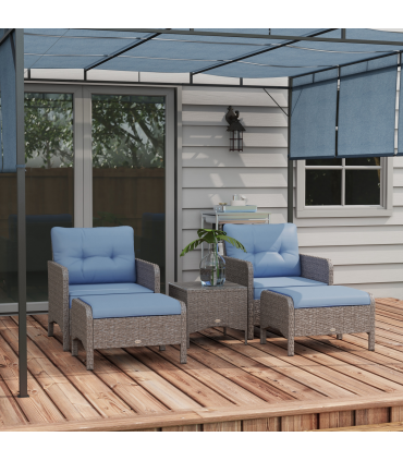 Outsunny 5 Pieces Outdoor Patio Furniture Set Wicker Conversation Set Blue