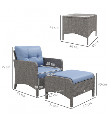 Outsunny 5 Pieces Outdoor Patio Furniture Set Wicker Conversation Set Blue