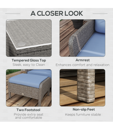 Outsunny 5 Pieces Outdoor Patio Furniture Set Wicker Conversation Set Blue