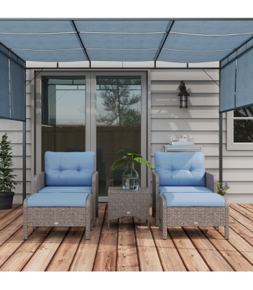 Outsunny 5 Pieces Outdoor Patio Furniture Set Wicker Conversation Set Blue