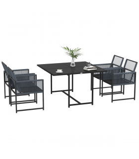 Outsunny 5 Pieces Patio Dining Set with Foldable Back for Poolside, Dark Grey