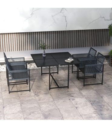 Outsunny 5 Pieces Patio Dining Set with Foldable Back for Poolside, Dark Grey