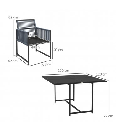 Outsunny 5 Pieces Patio Dining Set with Foldable Back for Poolside, Dark Grey