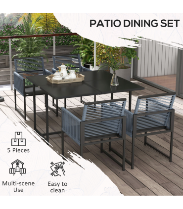 Outsunny 5 Pieces Patio Dining Set with Foldable Back for Poolside, Dark Grey