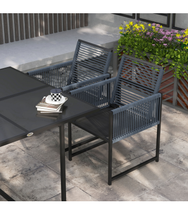 Outsunny 5 Pieces Patio Dining Set with Foldable Back for Poolside, Dark Grey