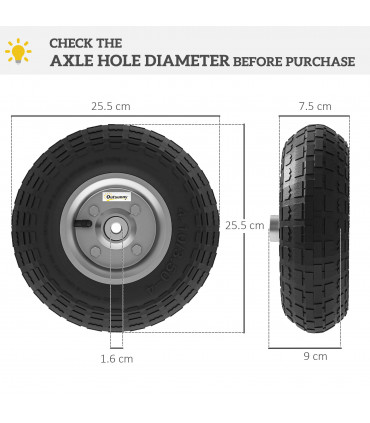 Outsunny Set of Four 10" Pneumatic Wheels for Barn Carts, Garden Cart Black