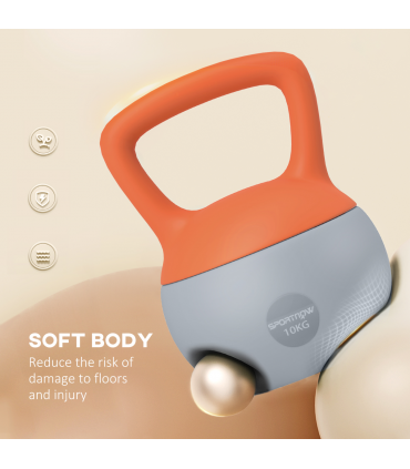 SPORTNOW 10KG Kettlebell w/ Soft Body and Non-Slip Handle, Orange and Grey