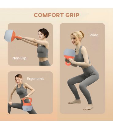 SPORTNOW 10KG Kettlebell w/ Soft Body and Non-Slip Handle, Orange and Grey