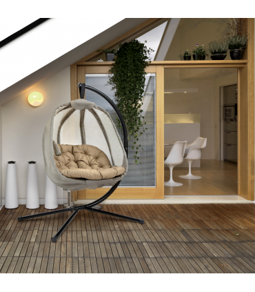 Hanging Egg Chair, Swing Hammock with Cushion and Stand, Khaki