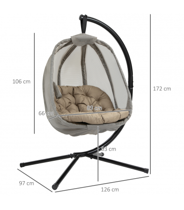 Hanging Egg Chair, Swing Hammock with Cushion and Stand, Khaki