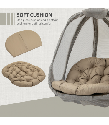Hanging Egg Chair, Swing Hammock with Cushion and Stand, Khaki