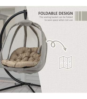 Hanging Egg Chair, Swing Hammock with Cushion and Stand, Khaki