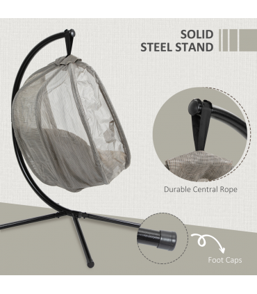 Hanging Egg Chair, Swing Hammock with Cushion and Stand, Khaki