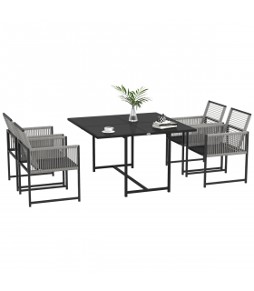 Outsunny 5 Pieces Patio Dining Set with Foldable Back, Light Grey