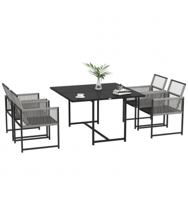 Outsunny 5 Pieces Patio Dining Set with Foldable Back, Light Grey