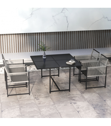 Outsunny 5 Pieces Patio Dining Set with Foldable Back, Light Grey