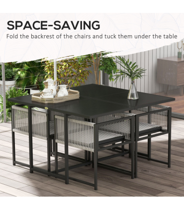 Outsunny 5 Pieces Patio Dining Set with Foldable Back, Light Grey