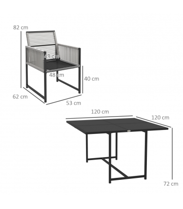 Outsunny 5 Pieces Patio Dining Set with Foldable Back, Light Grey