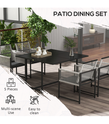 Outsunny 5 Pieces Patio Dining Set with Foldable Back, Light Grey