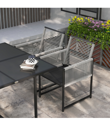 Outsunny 5 Pieces Patio Dining Set with Foldable Back, Light Grey