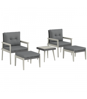 Outsunny 5 Pieces Rattan Patio set with Acacia Wood Top Coffee Table