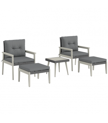 Outsunny 5 Pieces Rattan Patio set with Acacia Wood Top Coffee Table