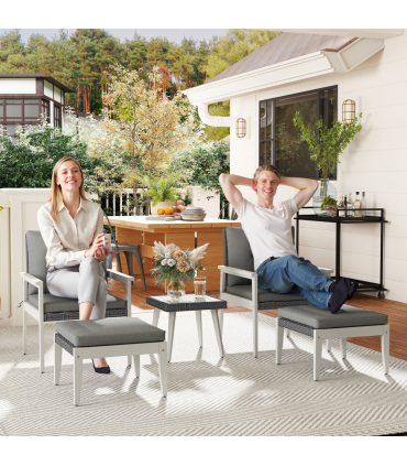 Outsunny 5 Pieces Rattan Patio set with Acacia Wood Top Coffee Table